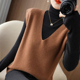 Wool Blending 2026 Autumn And Winter New Women's Loose V-Neck Short Solid Color Jacket Knitted Shoulder Vest