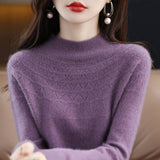 First-Line Ready-To-Wear Seamless Pure Wool 2026 Autumn And Winter New Women's Half-High Collar Hollow Short Bottom Knitted Sweater