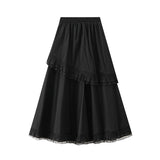 Lace Splicing Cake Skirt Half Dress Girl Spring Loose High Waist Thin Lotus Side Swing Skirt K538