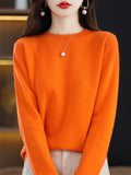 Wool Blending 2026 Autumn And Winter New Women's Loose Round Neck Solid Color Casing Bottom Knitted Bottom Sweater