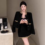 Famous Temperament Small Fragrant Suit Rich Man's Golden Feeling Hepburn Purple Light Luxury High-End Coat Half-Dress Dress A Complete Set