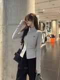 Li-Neck Embroidered Double Zipper Long-Sleeved Edsting Women's Early Autumn New Korean Slimming Design Sense Niche Coat Tide