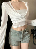 Twlu Cool Hottie Style Sexy Hooded Long-Sleeved T-Shirt Girl Summer Thin Personality Design Short-Sense Umbilized Tops Ins