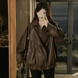 Black Retro Locomotive Collar Pu Leather Coat Female Cool Wind Autumn 2025 New High-End Leather Jacket Top