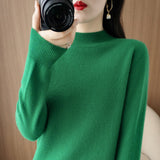 Wool Blended 2026 Autumn And Winter New Lady Loose Half-High-Neck Solid Color Short Jacket Sweater