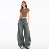 Vintage Crack Scissors Jeans Men And Women Spring And Autumn Summer New Loose Broad Legs Straight Scyter Pants