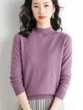 Wool Blended 2026 Autumn And Winter New Lady Loose Half-High-Neck Solid Color Short Jacket Sweater