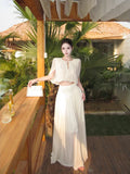 Fashion Light Luxury Hollow Two Sets Of Women's Spring 2026 New French Atmosphere Repair Body Dress Thin Half Skirt Set