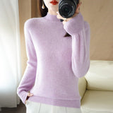 Wool Blended 2026 Autumn And Winter New Lady Loose Half-High-Neck Solid Color Short Jacket Sweater