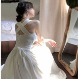 White Cross-Banded Sling Dress Women's Summer 2026 New Temperament Gentle Wind To Show Thin Neck Dress
