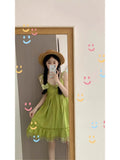 Bohemian Two-Piece Green Tuxedo Sleeveless Sling Dress Woman Summer Dopamine Skirt