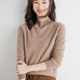 Wool Blended 2026 Autumn And Winter New Lady Loose Half-High-Neck Solid Color Short Jacket Sweater