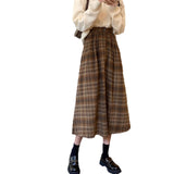 Autumn And Winter Folding Skirt Curry Lattice Half Skirt Girl Long High-Waisted A Small Man Big Umbrella Skirt