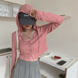 Grey Sunscreen Cardigan Women's Summer 2025 New Small Repair Hooded Jacket Long-Sleeved Short Top Bottom Shirt