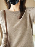 Wool Blending 2026 Autumn And Winter New Women's Loose Round Neck Solid Color Casing Bottom Knitted Bottom Sweater