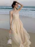 Fairy Dress With Dress Seaside Vacation Dress Summer Beach Sling Skirt Dress New Apricot Sanya