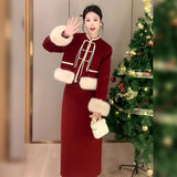New Chinese Style Suit Retro Red New Year's Robe Limited Temperamental Jacket Half-Dress Two Sets