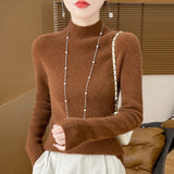 Wool Blended 2026 Autumn And Winter New Women's First-Line Ready-Up Seamless Half-High-Neck Short-Dressed Knitted Bottom Shirt