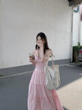 Two Sets Of Women's High-End Pink Gentle Sling Dress Women's Summer New Holiday Wind Seaside Hoodie