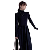 In The Autumn And Winter Of 2025, The New Hepburn Style French Sweater Dress Black Half-Necked Bottom Knitted Dress Woman