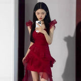 2025 Summer New French Holiday Rose Temperament Long Tail Sleeveless Atmosphere Slings Wave Dot Dress