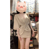 Large-Size Fat MM High-End Pure Luster V-Neck Short-Sleeved Dress Women's Summer Kinky Waist Temperament And Hip Short Skirt