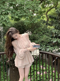 French Gentle Shoulder Long Sleeves To Collect Waist Chiffon Shirt Women Autumn Sweet Suit Casual Straight Shorts Two-Piece Set