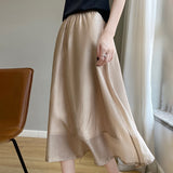 Silk Satin 2026 Spring And Summer New Women's High-Rise Half-Dress Fashion Pure Color A-Saki Mid-Long Half Skirt
