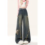 Natural Astring Lateral Zipper Loose Little Jeans Woman 2025 New Straight Spring Summer Wide Leg Pants