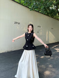 Korean Fashion Sleeveless Black Heavyweight Design Vest Top Female Summer Body Quality Waist Skirt Suit