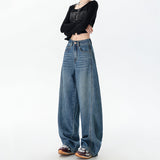 Vintage Blue Broad-Legged Scissors Jeans Women 2025 Autumn And Winter New High-Rise Loose Display Lean Straight Trousers
