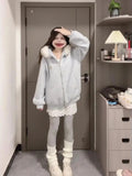[Original Hairy Fabric] Korean Thick Collared Hat Collared Coated Woman Winter Noble Blue Coat Outside
