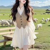 2026 Autumn Temperament Shirt Beautiful French New Splicing Fake Two-Piece Waist-In-Skin Dress Skirt