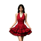 Korean Sweet Hot Spots Hanging Neck Hanging Dress 2026 Women's Summer New Red Sexy Waist Thin Dress