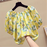 New Fashion Broken Flower Word Collar Short-Sleeved T-Shirt Top Women's Summer Niche Loose Shirt On The Original Work