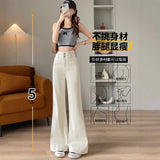 White Cowboy Broad Leg Trousers Women's Wide Legs Long Legs 2025 Autumn High-Rise High-Rise Belly Tug Trousers