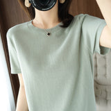 2026 Spring New Pure Cotton Sweat-Sucking T-Shirt Women's Round Collar Collar Head Short-Sleeved Knitwear