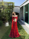 Beach Holiday Set French Pure Desire Pale Yellow Shoulder Lotus Leaf Short Top High Waist Half Body Skirt Two Sets