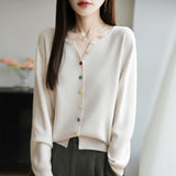 Wool Blending 2026 Autumn And Winter New Women's Loose Round Collar Buckle Solid Color Wear Bottom Knitting Jacket