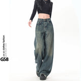 Nostalgic Retro Broad-Legged Jeans Women's Loose High-Waist Spring And Autumn 2025 New Vertical Tug Trousers
