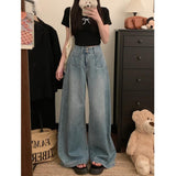 Vintage High-Waisted Double-Buttoned Broad-Legged Jeans Women's Summer Design With A Large-Size Loose-Fitting Thin-Skinny Trousers