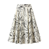 2025 Ink Painting Lily Smooth Feeling Simple Temperament Gentle Beige Skirt Women 6612-29