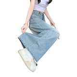 Large-Size Loose Broad-Legged Jeans Women's Summer 2025 Thin-Skinning Straight-Lens High-Rise Tight Trousers
