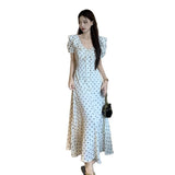 French Gentle First Love Dress Retro Wave Dot Dress Women Summer Skinny Sweet Temperament Lotus Leaf Side Dress