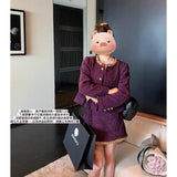 Rich Family Gold Purple Little Fragrant Style Dress Women Autumn And Winter High-End Short Coat Temperament Two Sets