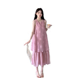 Large-Size Fat Mm Summer French Retro Gentle Wind Fake Two Hundred-Fold Sleeveless Vest Dress Featinized Long Dress