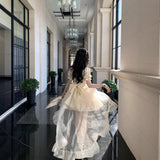 French Thousand Gold Wind Bow Bowed Flowery Princess Poneng Fine Glittering Tail Dress Woman