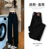 Black High-Waisted Straight Jeans Women Autumn And Winter Trend New With Velvet Pear Shape Narrow Version Of Thin Leggings