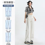 White Plus Straight Jeans Women 2025 New Small High-Rise Thin Loose-Render Broad Leg Pants