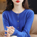 Soft Glutinous Wool Blended 2026 Autumn And Winter Women's New Sweater Buckle Loose Round-Neck Short Knitted Open Shirt Jacket